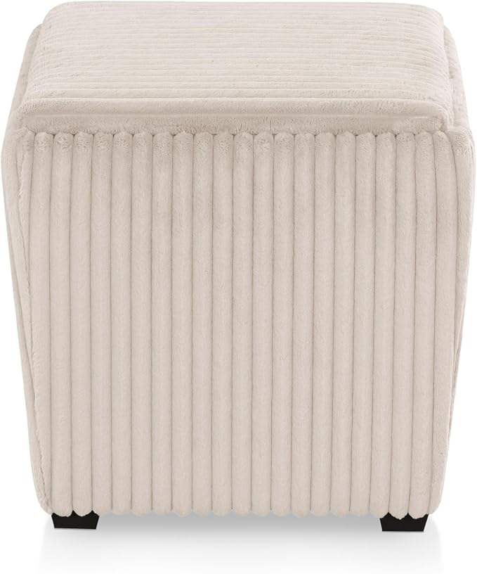 Furniture of America Lennox Modern Chenille 17-inch Square Storage Ottoman with Reversible Tray Top, Upholstered Footstool for Living Room, Bedroom, Entryway, Beige Pink