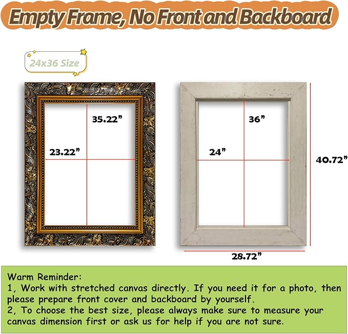 Akfado Ornate Canvas Frame for 24x36 Oil Painting, Classic Ornate Art Frame for Old Prints Artwork, Vintage Gold Wall Decor for Bedroom Dining Room Kitchen (No Front Cover & Backboard)