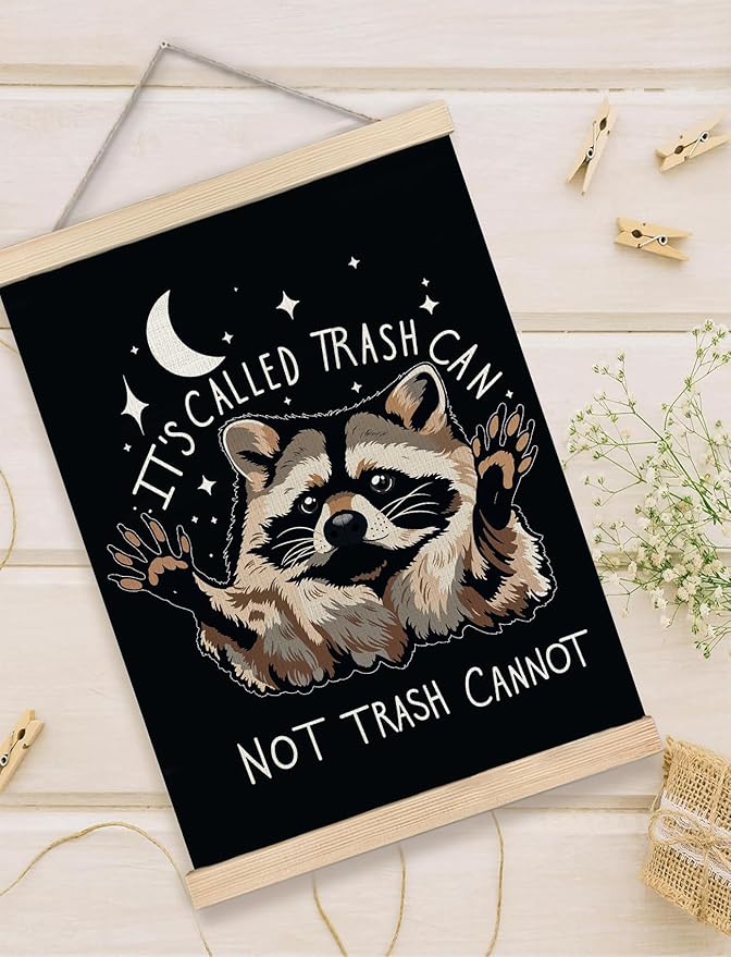 Foritho Funny Motivational Raccoon Meme Poster Wall Art Framed for Office Dorm Home, Sarcastic Work Trash Panda Office Canvas Prints Wall Decor for Coworkers Women Men, 12x16 Inch - Black