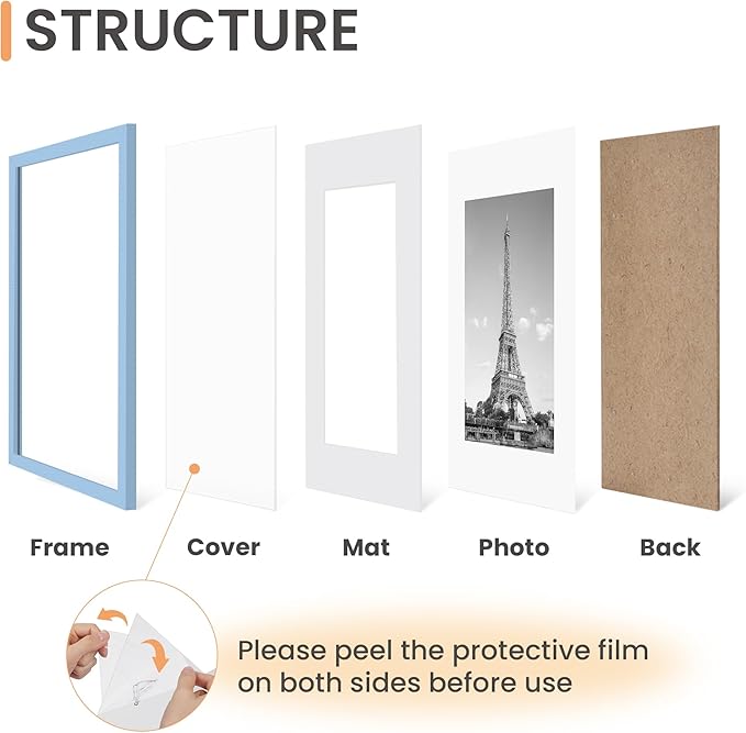 upsimples 11x14 Picture Frame Set of 5, Display Pictures 8x10 with Mat or 11x14 Without, Wall Gallery Photo Frames, Blue