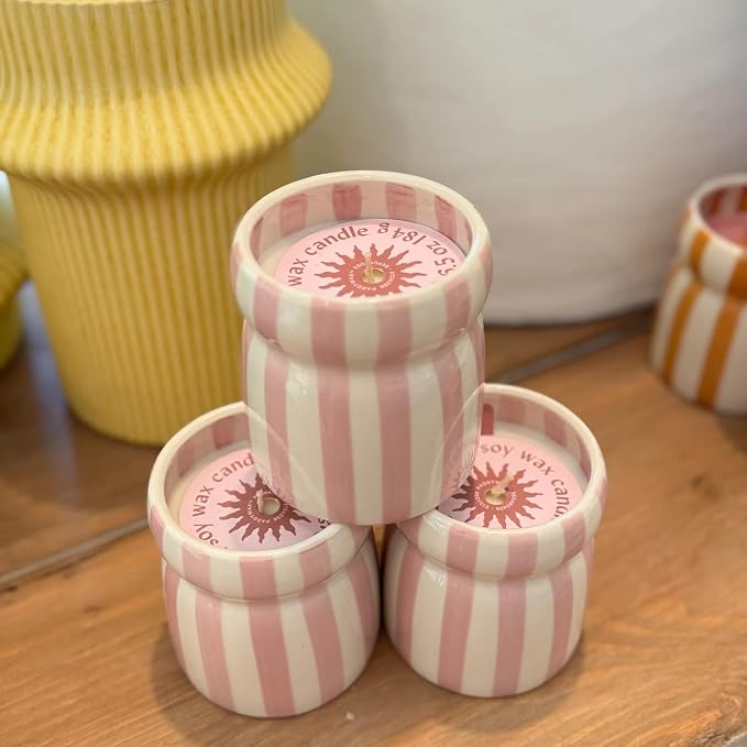 Paddywax Cabana Hand-Painted Scented Candle in Ceramic Reusable Food Safe Jar, Clean-Burn Soy Candle with Approx. 42 Hour Burn Time, Lavendar – Grecian Sand, 6.5 oz