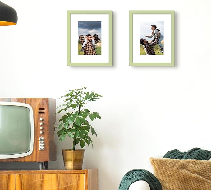 upsimples 8x10 Picture Frame, Display Pictures 5x7 with Mat or 8 x 10 Without, Wall Hanging Photo Frames, Green, 1 Pack