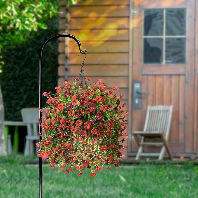 ZFProcess Artificial Hanging Flowers for Outdoors Spring Decoration, 2PCS Silk Fake Daisy Realistic Outdoor Flowers UV Resistant Porch Patio Window Yard Decor (Red Brown)