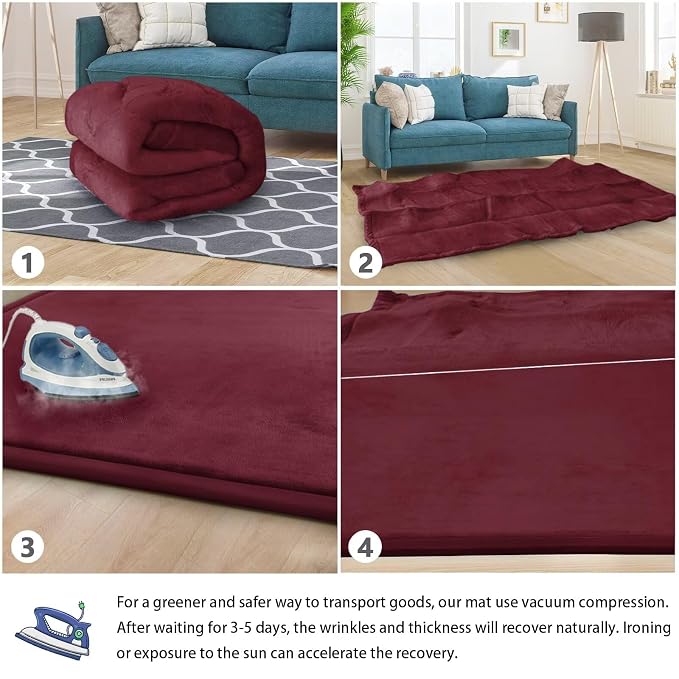 Baby Play Mat for Floor Nursery Muscle Mat Area Rug Playroom Rug 79x110" Elastic Foam 1.3" Thick Crawling Mat for Babies,Toddlers, Infants (Burgundy)