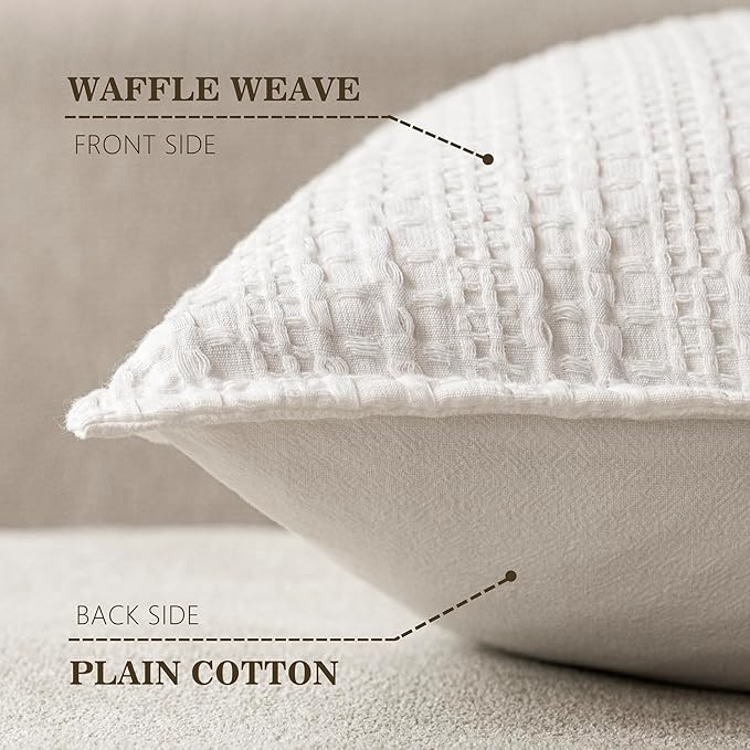 Foindtower Set of 2 Decorative Cotton Waffle Weave Throw Pillow Covers Euro Shams Cushion Covers Accent European Pillowcase for Bed Couch Sofa Bedroom Living Room Home Decor 26×26 Inch Cream White