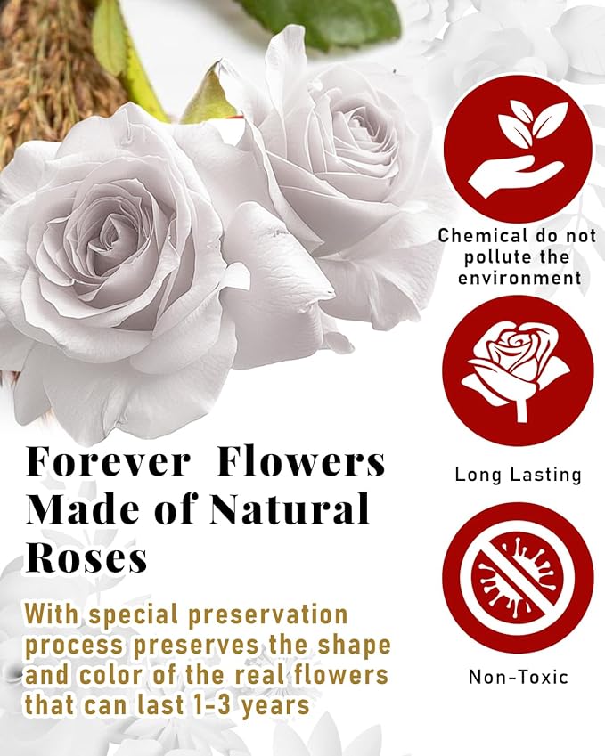 Changshunqi 16 Flowers Forever Preserved Roses in Box, Preserved Flowers Womens Birthday Gifts for Women Mothers White Rose Gift for Her Romantic Eternal Rose for Women Mom Friends
