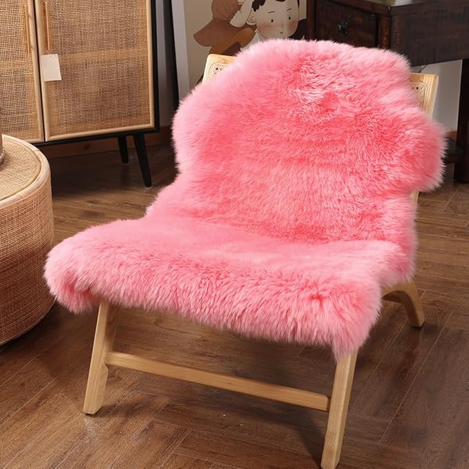 IRIWOOL Premium Genuine Fur Sheepskin Rug Real Australia Sheepskin Natural Luxury Fluffy Lambskin Fur Area Rug Seat Covers for Kids Bedroom Sofa Chair Cover (Pink, Single Pelt/2ft x 3ft)