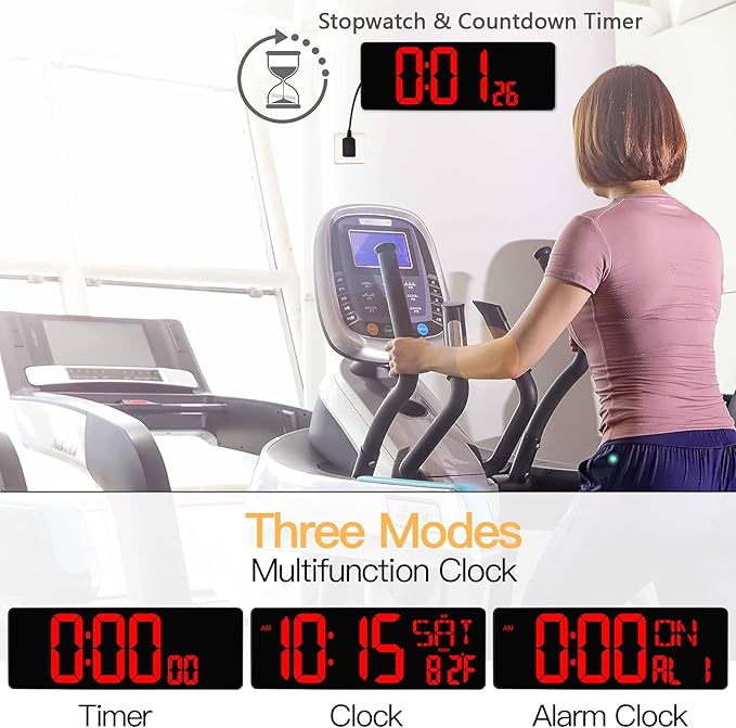 XREXS Large Digital Wall Clock with Remote Control, 16.5 Inch LED Large Display Count Up & Down Timer, Adjustable Brightness Alarm Clock with Day/Date/Temperature for Home, Gym, Office and Classroom