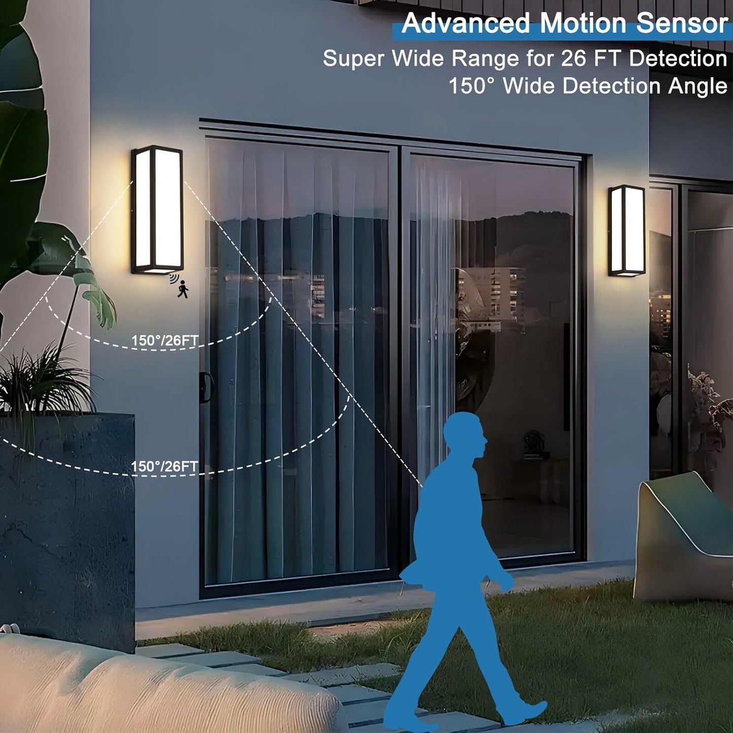 Motion Sensor Outdoor Wall Sconce LED 30W Aluminum - Black Modern Exterior Light Fixture, 3000K Warm,IP65 Waterproof Rectangular Porch Lighting,for Patio,Garage,Front Door