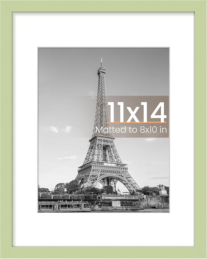 upsimples 11x14 Picture Frame, Display Pictures 8x10 with Mat or 11 x 14 Without, Wall Hanging Photo Frames, Green, 1 Pack