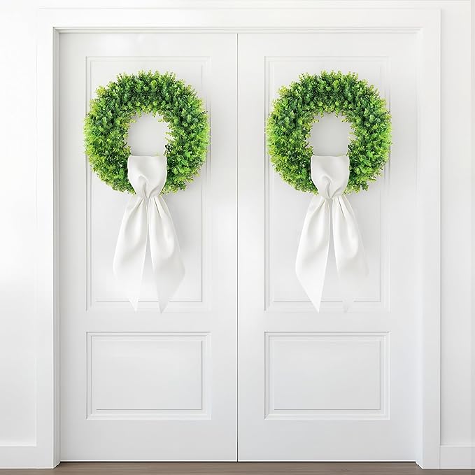 PinkPum 20'' Spring Boxwood Wreaths for Front Door Wreath Front Door Decor Artificial Wreath Summer Outdoor Indoor Green Home Round All Year Round Farmhouse St Patricks Day Decorations