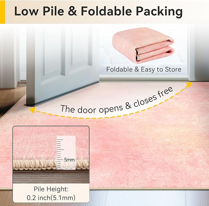RELEANY Washable Area Rugs 9'x12' Non-Slip Modern Abstract Soft for Living Room Entryway Bedroom Nursery, Print Pattern, Light Pink