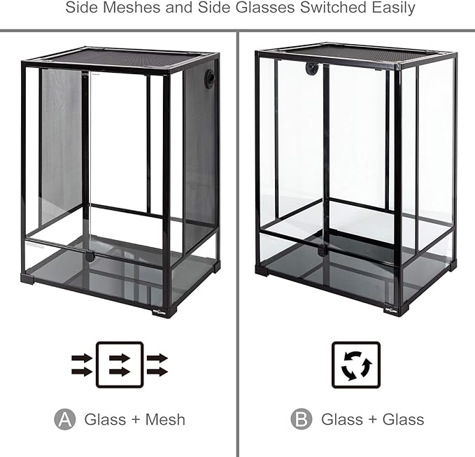 REPTI ZOO 24" x 18" x 36" Reptile Tall Glass Terrarium Rainforest Habitat Double Hinge Door with Screen Ventilation 67 Gallon Reptile Terrarium Easy Assembly