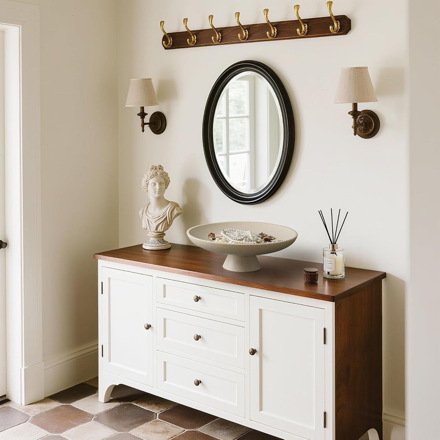 Modern Resin Pedestal Decorative Bowl, Large Fruit Bowl for Kitchen Counter, Stylish Key Bowl for Entryway Table, Beige