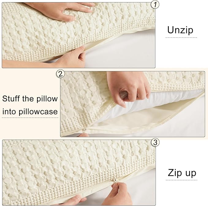 PHF Waffle Weave Body Pillowcase with Zipper, 1 Pack 100% Cotton 20" x 54" Pillow Sham, No Insert, Soft & Breathable Pillow Case, Aesthetic Woven Body Pillow Cover for Bedroom Decor, Cannoli Cream