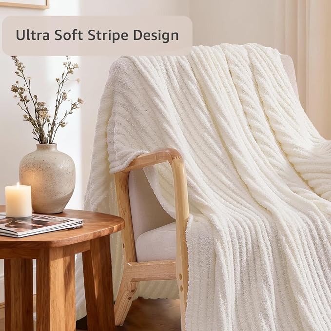 WRENSONGE Soft Throw Blanket for Couch-Cozy Reversible Knitted Blankets | Lightweight Warm Fluffy Decor for Women, Mom, Her & Girls, Sofa, Chair, Bed, 50x60in, White