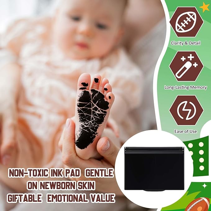 Soulchen Football Newborn Footprint Kit with Ink Pad Baby Hand and Footprint Kit for Newborn Memory Rookie of the Year First Birthday Baby Shower Gifts
