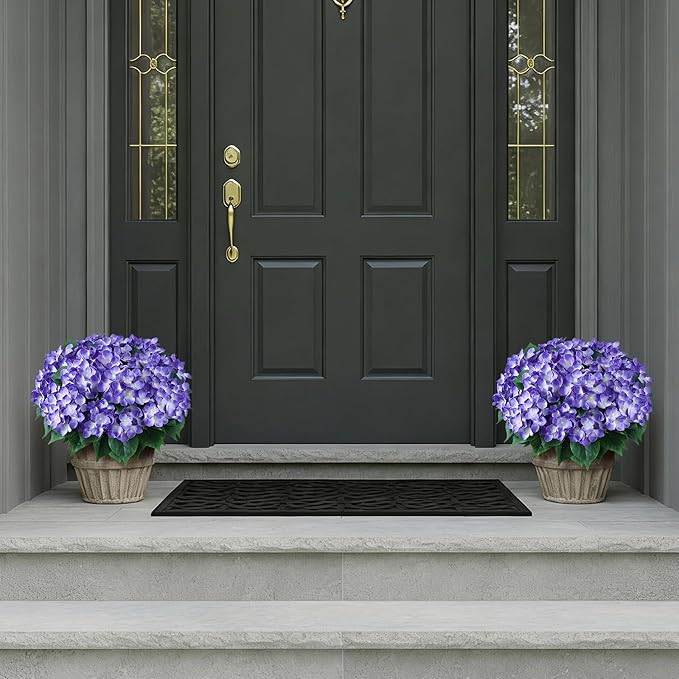 FOTEEWL 8 Bundles Artificial Hydrangea Flowers for Outdoor Decor, Realistic Faux Silk Bouquets Sun-Resistant Fake Plants for Front Door Balcony Farmhouse Garden Home Spring Summer Decor (Purple)