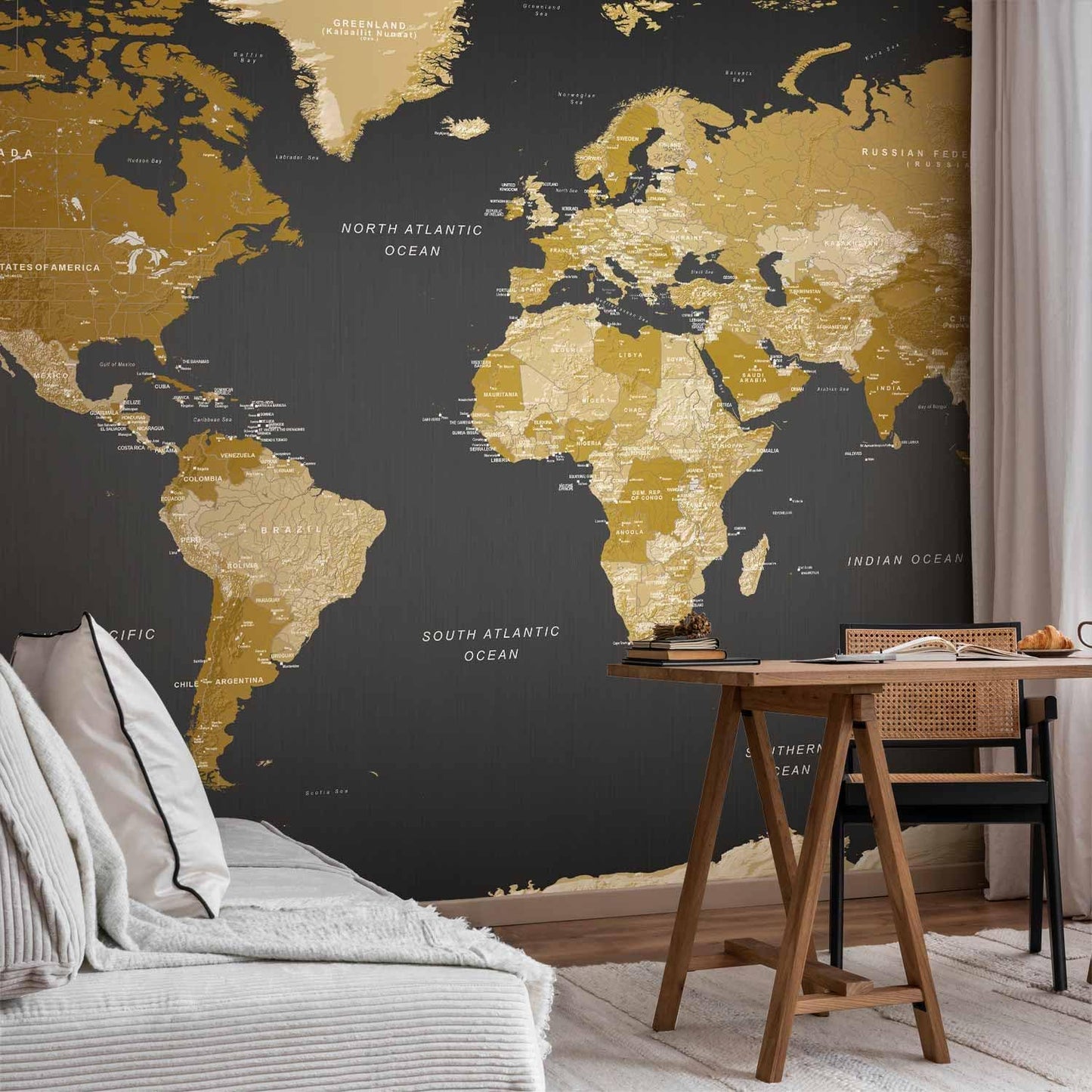 artgeist Premium Wall Mural World Map 197x110 in - Non-Woven Wallpaper Fleece Wall Decor Photo Print Picture Image Design k-A-0092-x-a