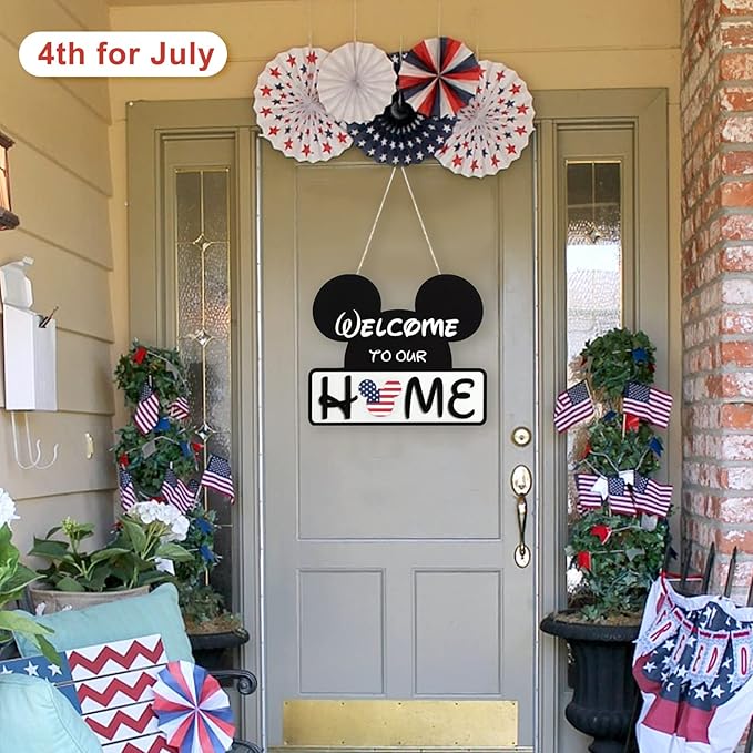 Cute Mouse Interchangeable Seasonal Welcome Door Sign for Front Door Decor, Interchangeable Welcome to Our Home Sign for Farmhouse Wall Porch Decor, Housewarming Gift
