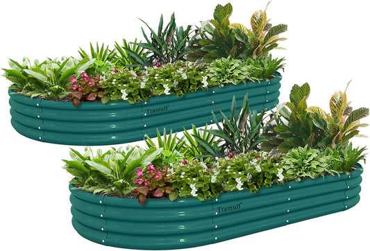 2 Pack 6x3x1FT Galvanized Raised Garden Bed Kit Oval Metal Ground Planter Box Outdoor Bottomless Planter Raised Beds for Vegetables Flowers Herbs Fruits, Green