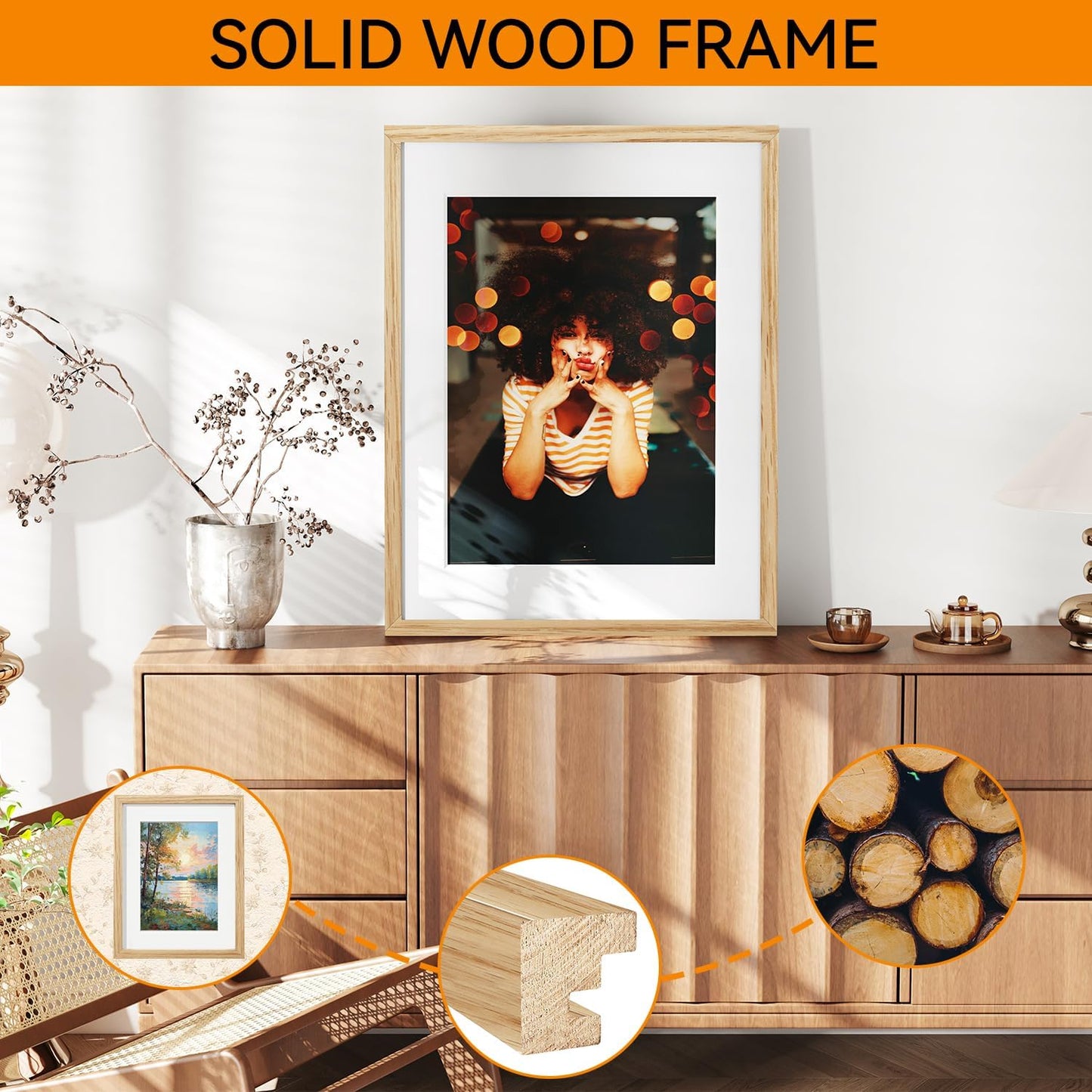 IBUYKE 18x24 Picture Frame,Solid Oak Wood 18x24 Photo Frame with Mat to 16x20,18x24 Picture Frames With Tempered Glass,Wall Mount Display,Home Decor,Natural Oak 24 x 18 Frame,UWPF1824N
