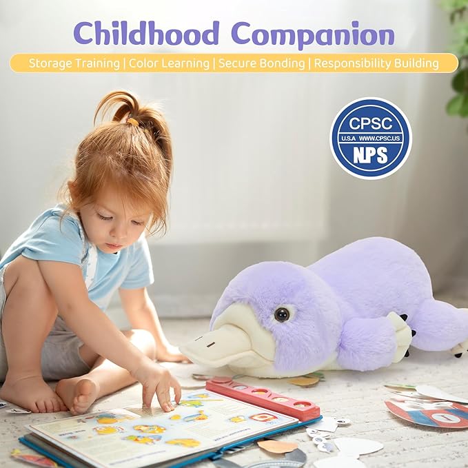 MorisMos 4Pcs Platypus Stuffed Animal, 24 Inch Cute Mommy Platypus Stuffed Animals with 3 Baby, Plush Gifts Kids Boys Girls, Purple