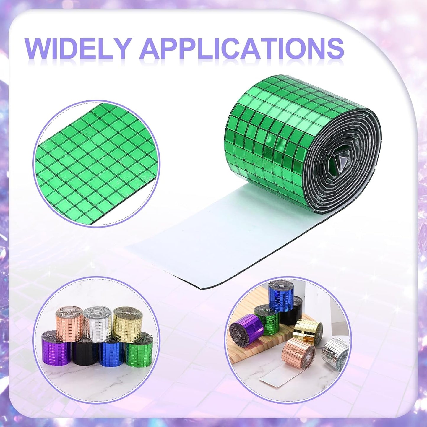 MECCANIXITY Self Adhesive Glass Mirror Mosaic Tiles 3200 Pcs 5 x 5 mm Disco Tiles for Craft Decoration Glass Mirror Disco Ball Green 2 Pcs