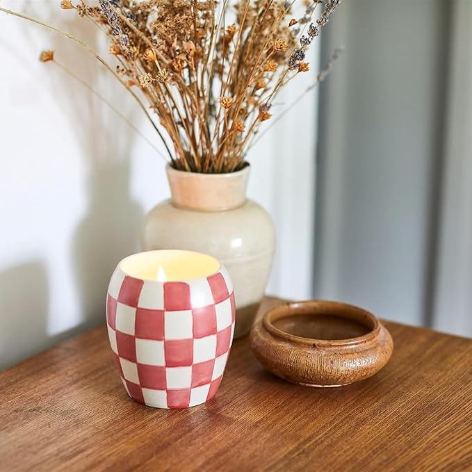 Paddywax Checkmate Hand Painted Scented Candle in Reusable Porcelain Jar, Clean-Burn Soy Candle with Approx. 55 Hour Burn Time, Decorative Gift Candles for Home, Rose + Santal, 11 oz