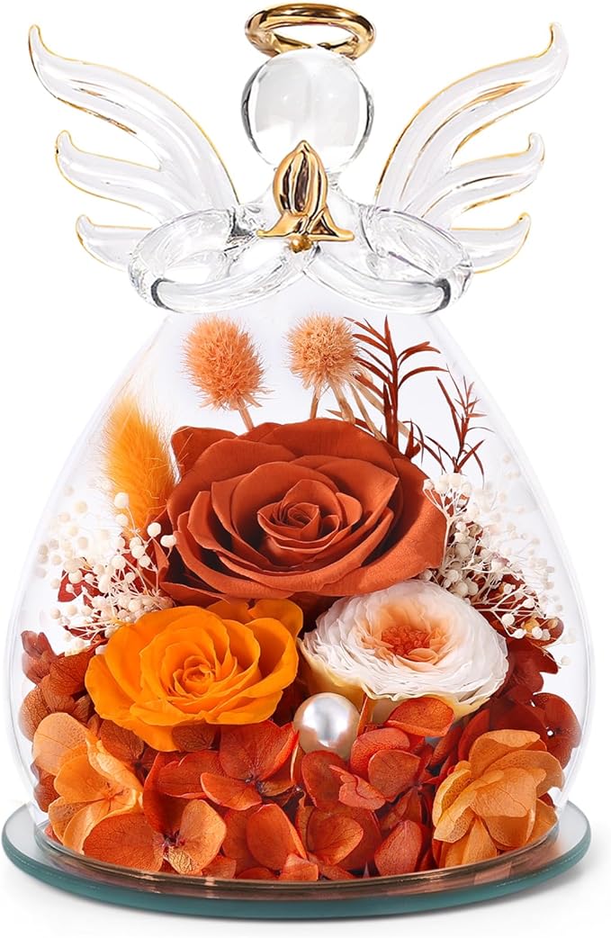 Bessol Gifts for Mom Birthday Flowers for Women Mothers Day Flowers for Delivery Preserved Roses Forever Flower in Glass Angel Figurines Fresh Eternal Rose for Grandma Wife Sister Daughter Friends