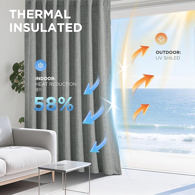 Joydeco Blackout Curtains for Bedroom - 100% Light Blocking 2 Panels Light Grey Drapes 42"W x 108"L, Thermal Insulated Room Darkening Curtains, Linen Textured for Living Room, Rod Pocket & Back Tabs
