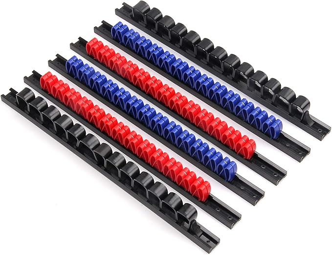 CASOMAN 6 Piece Screwdriver Organizer and Wrench Organizer, Hand Tool Holder, Plastic Rail Wrench Hanger with Clips