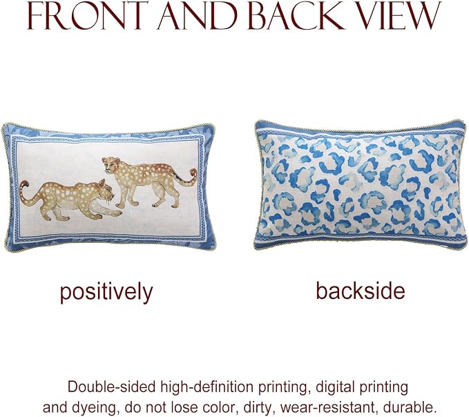 patdrea Designer French Vintage Linen Throw Pillow Cover,12"x20"-Fromm E | Elegant Decorative Pillow Case with Zipper,Leopard Pattern,Pillow Cover for Couch Living Room Bedroom Sofa