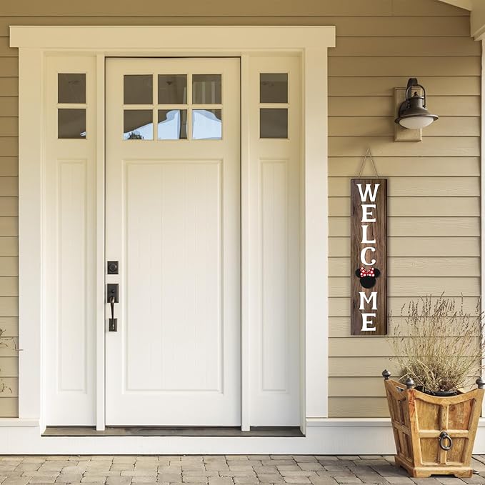 15.7'' Cute Mouse Seasonal Interchangeable Home Sign for Front Porch,18pcs Interchangeable Hanging Vertical Welcome Door Sign for Farmhouse/Wall/Porch Decor and Housewarming Gift