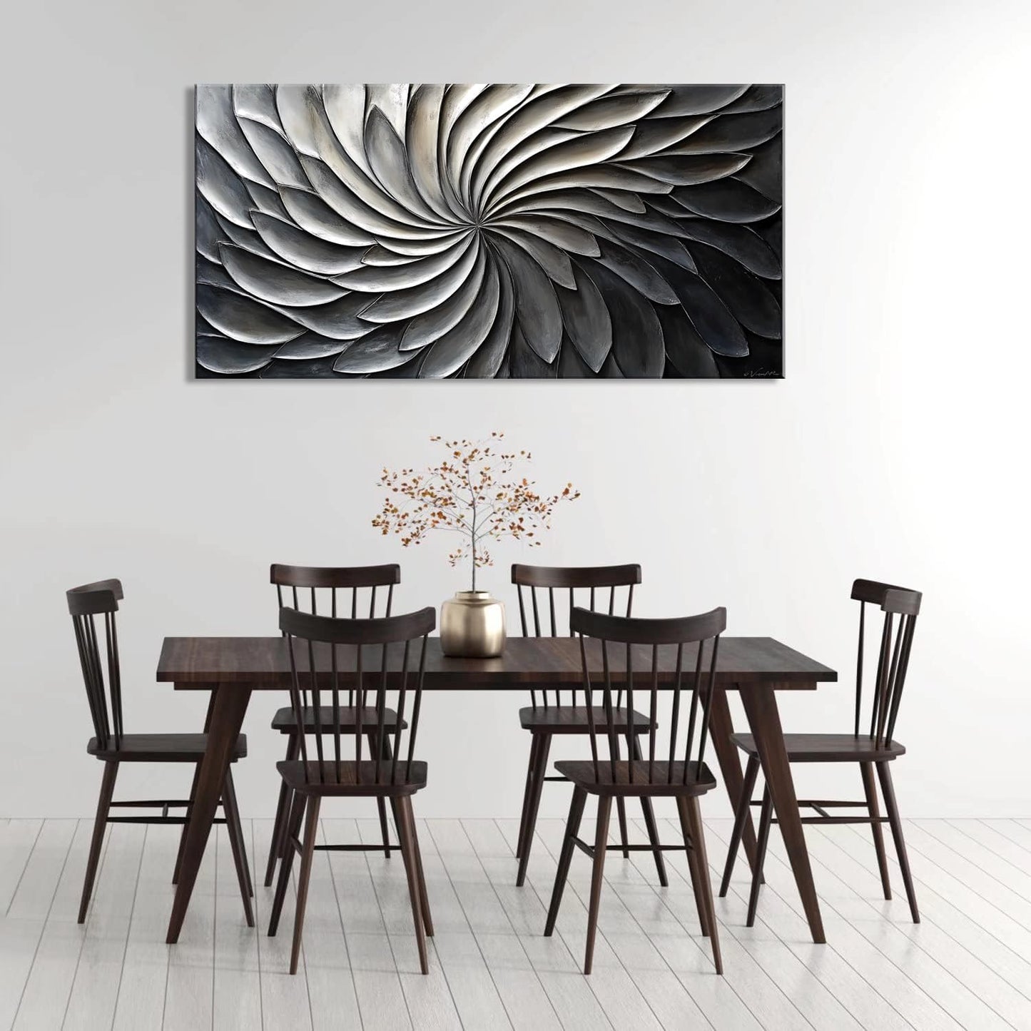 LASMOND Abstract Black and White Wall Art for Living Room Modern Canvas Print Painting Lines Flower Floral Large Artwork Bedroom Home Office Wall Décor (40x20 Inches)
