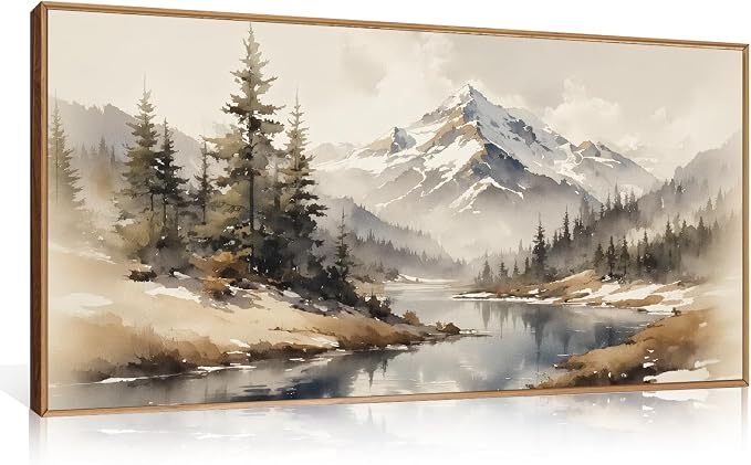 Vintage Misty Mountain Framed Canvas Wall Art Set 20"X40"X1 | Foggy Pine Tree Winter Landscape Nature Snowy Forest Living Room Bedroom Office