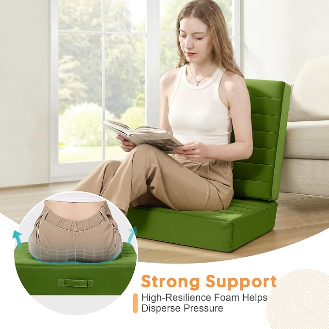 MeMoreCool Square Floor Pillow Seating for Adults Kids, Large Meditation Cushion Floor Pillow with Thick Foam & Soft Tufted Cover, Washable Big Pillow Seat Floor Cushion for Sitting Yoga 22" Green
