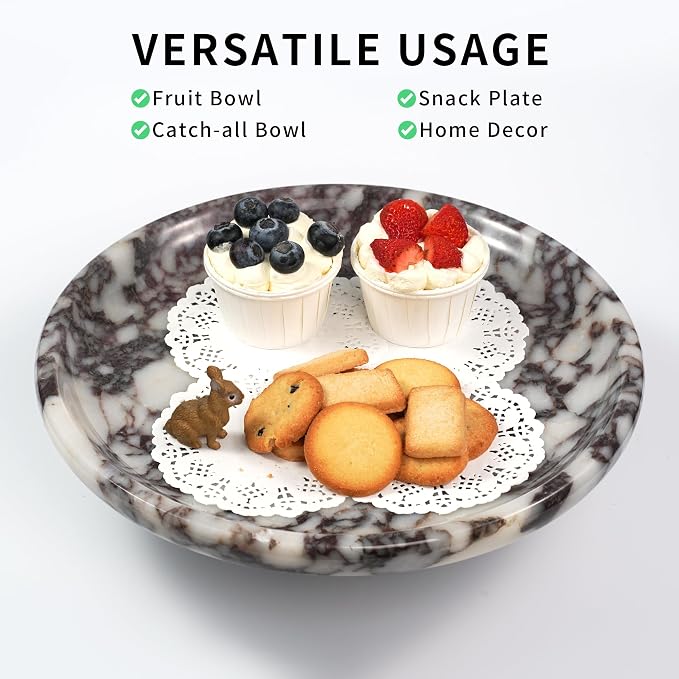 Marble Fruit Bowl for Kitchen - 11.8" Decorative Stone Pedestal Bowls for Home Decor, Footed Fruits Holder For Dining Table Counter Organization
