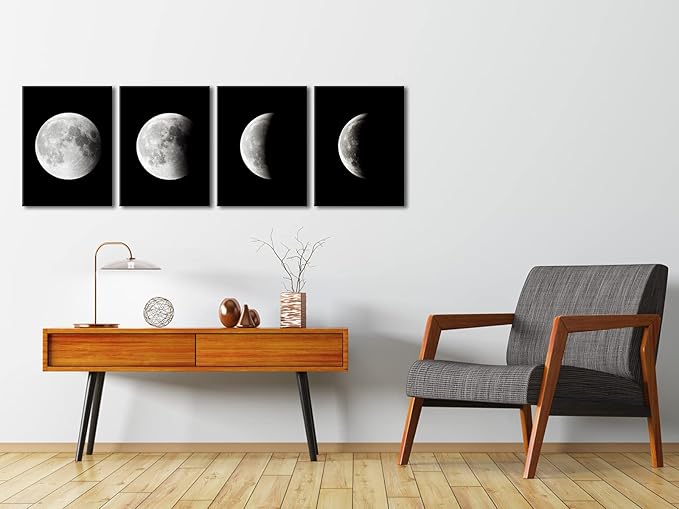 Wieco Art Eclipse of the Moon Modern Canvas Prints Wall Decorations for Living Room Abstract Space Black and White Pictures to Photo Paintings on Canvas Wall Art for Home Decorations Wall Decor