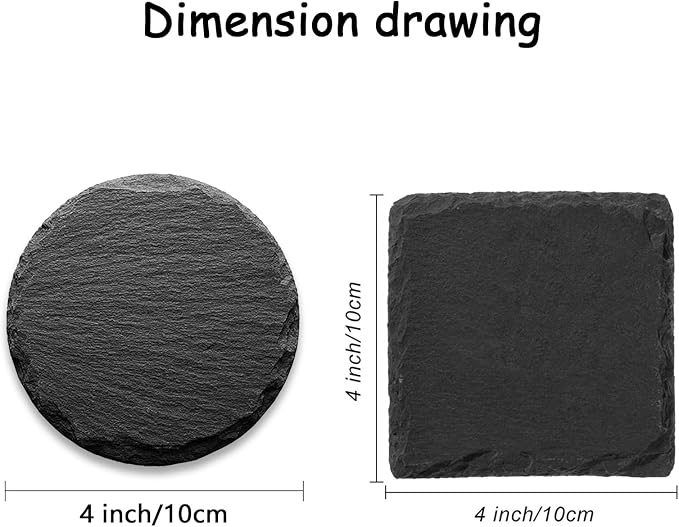 40 Pack Slate Drink Coasters Set, 4 Inch Black Slate Stone Coasters Bulk Laser Engraving Blanks with Anti-Scratch Bottom for Drink Coffee Bar Kitchen Home Decor(20 Round & 20 Square)