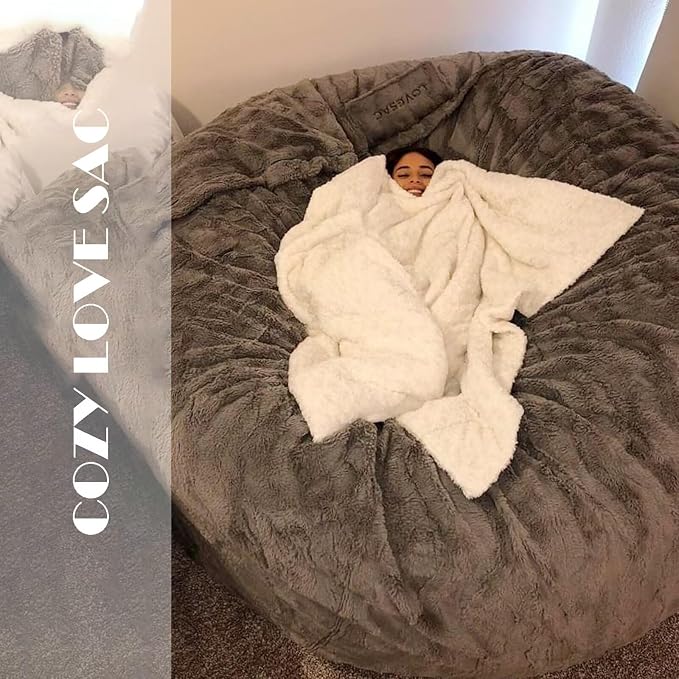 BCU 6FT Bean Bag Chair for Adults and Kids Without Filler Giant Stuffed Animal Storage Cover Soft Faux Fur Floor Chair Cover for Bedroom Living Room, White