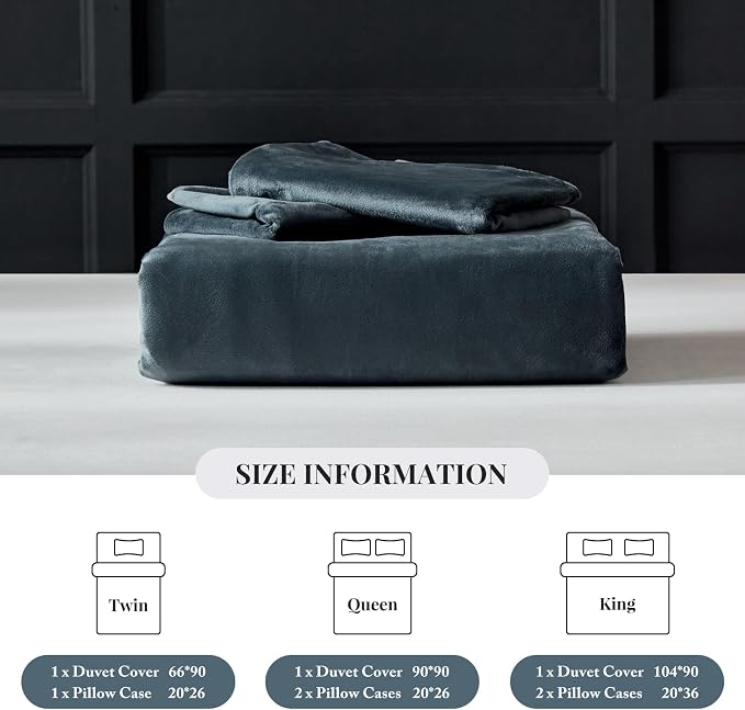 WARMDERN Dark Grey Flannel Velvet Duvet Cover King Size Duvet Cover Bedding Sets, 3pcs Ultra Soft Luxury Textured Modern Crystal Velvet Duvet Covers with Zipper Closure(Dark Grey, King)