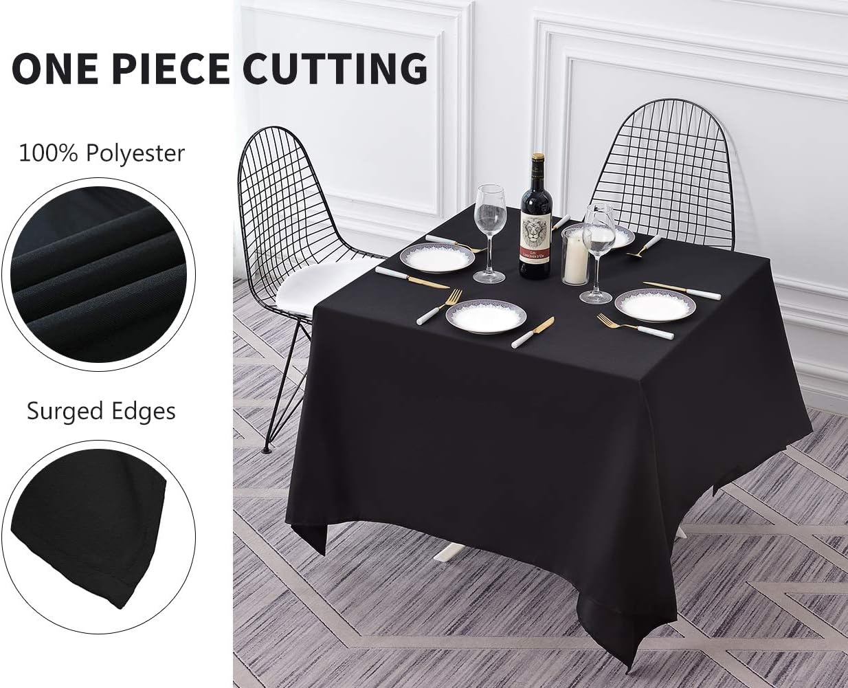 Surmente Black Square Tablecloth-52x52 Inch Table Cloth for Small Square Tables,Washable Polyester Table Cover for Weddings, Banquets, or Restaurants