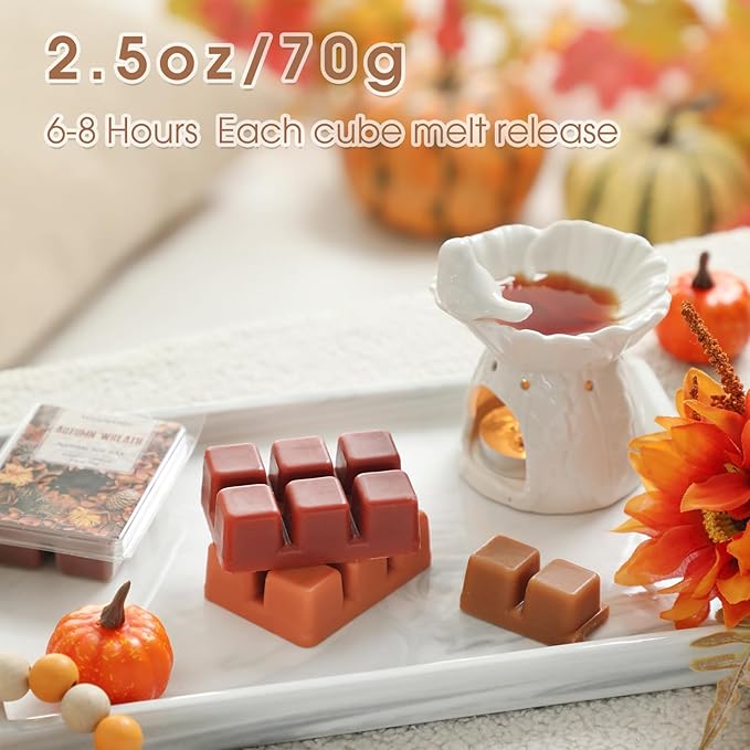 Fall Scented Wax Melts, Wax Cubes for Wax Warmer, Autumn Strong Scented Wax Melts,Nature Soy Wax Melts, Mix Scented Melts Sets Long Lasting for Fall,2.5 oz (6 Pack)