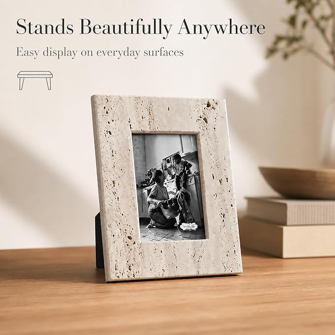 Mud Pie Cream Travertine Frame, Small, 9.5" x 7.5"