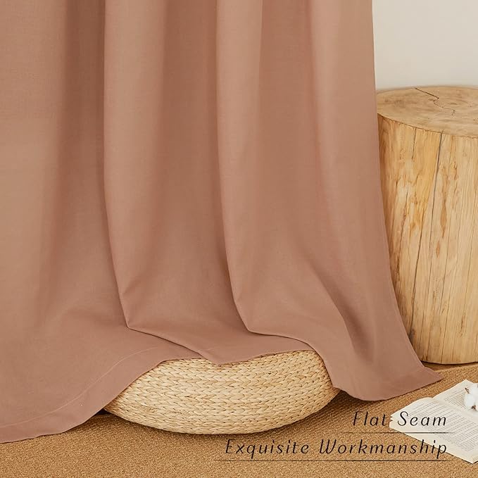 NICETOWN Linen 78 inch Curtains for Kitchen Window, Grommet Thick Flax Linen Terracotta Small Window Treatments Privacy Assured with Light Filtering for Cafe/Kids Room, W68 x L78, 2 Panels