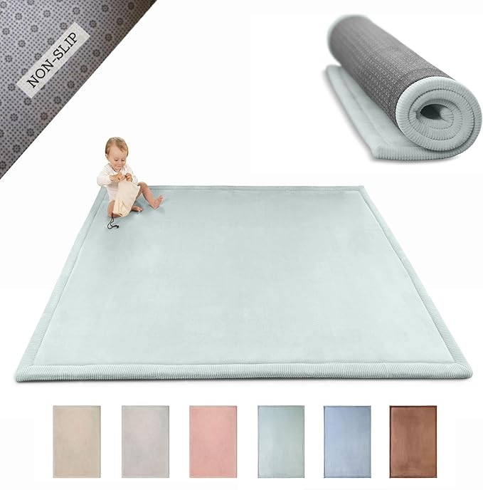 Hakuna Matte CloudSoft Baby Play Mat for Floor 60" x 80" Green – Coral Velvet Memory Foam Rug for Crawling & Cozy Play – Non-Slip, Water-Resistant, Easy-CareTummy Time Mat, Playmat for Playpen