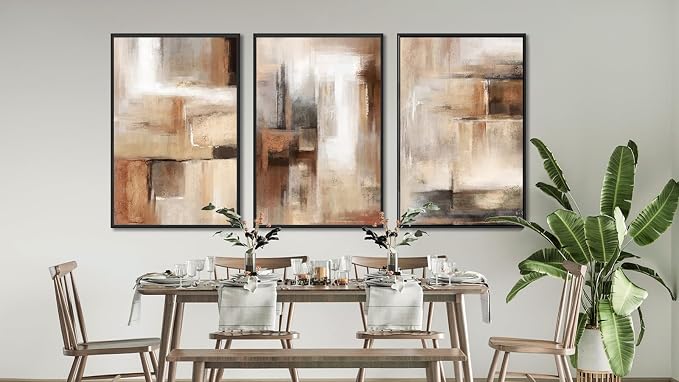 ASDCEUTICALS Large Canvas Wall Art - Brown and Beige Abstract Pictures for Living Room Vintage Wall Decor Retro Rustic Paintings Black Float Framed for Bedroom Dinning Room 24" X 36" X 3 pcs