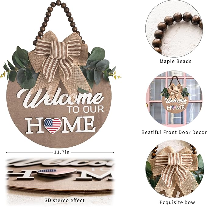 Welcome Sign for Front Door Wreath Decorations for All Seasons Front Porch Decor Hanging Gift for Farmhuose Home Outdoor Indoor（Brown KB)