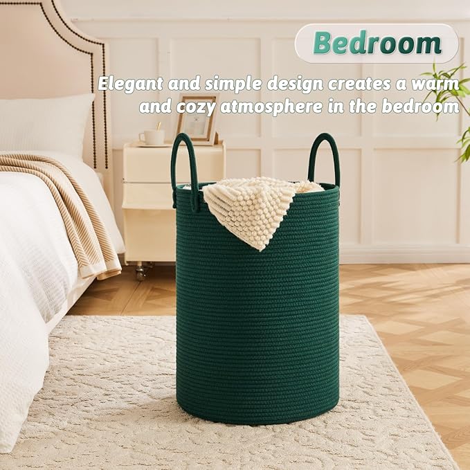 Artfeel Laundry Basket,Woven Cotton Rope Laundry Hamper,80L for Decorative Storage of Dirty Clothes,Toys and Blankets in Bathroom,Baby Room and Living Room